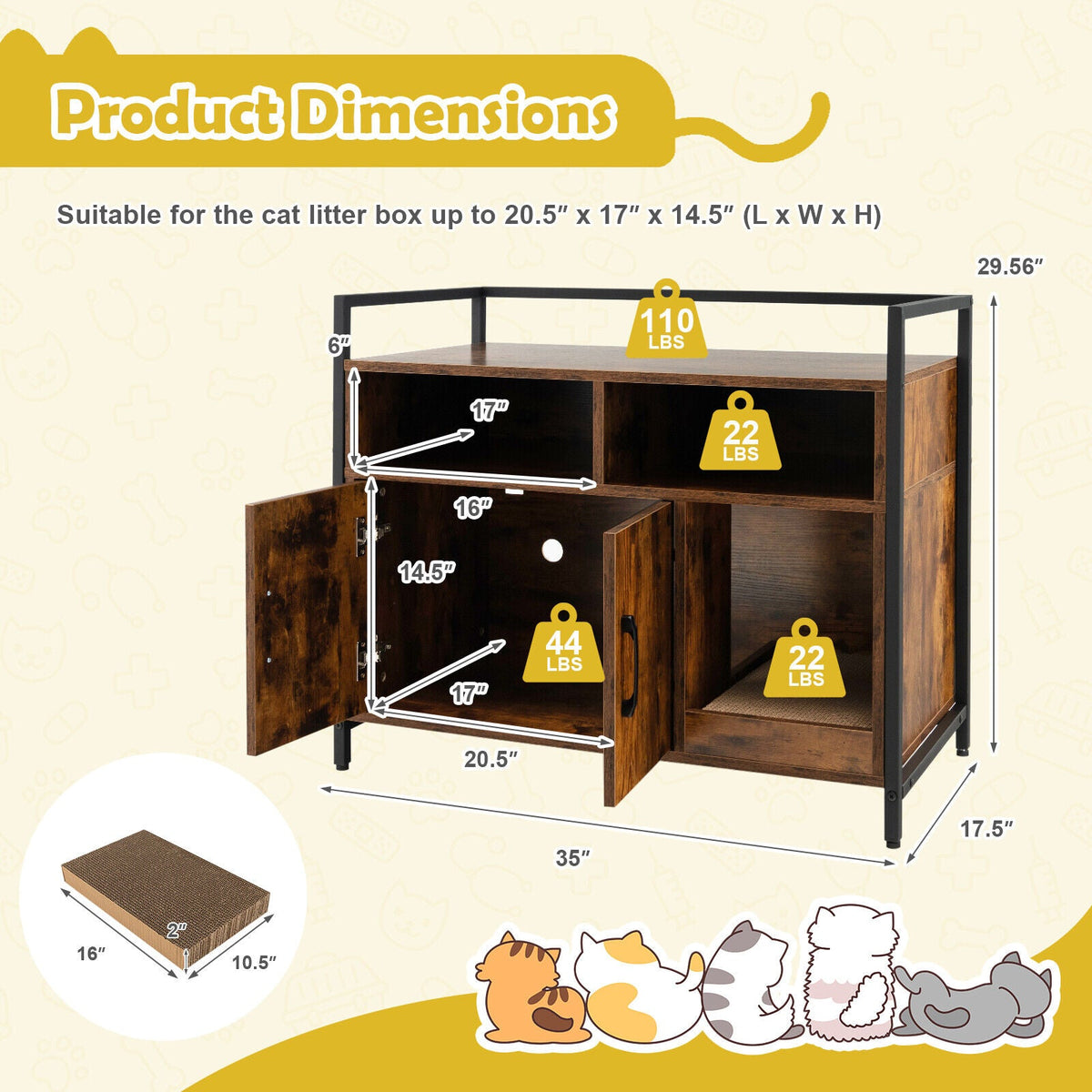 Hidden Cat Washroom with Double Doors and Scratch Cardboard-Coffee