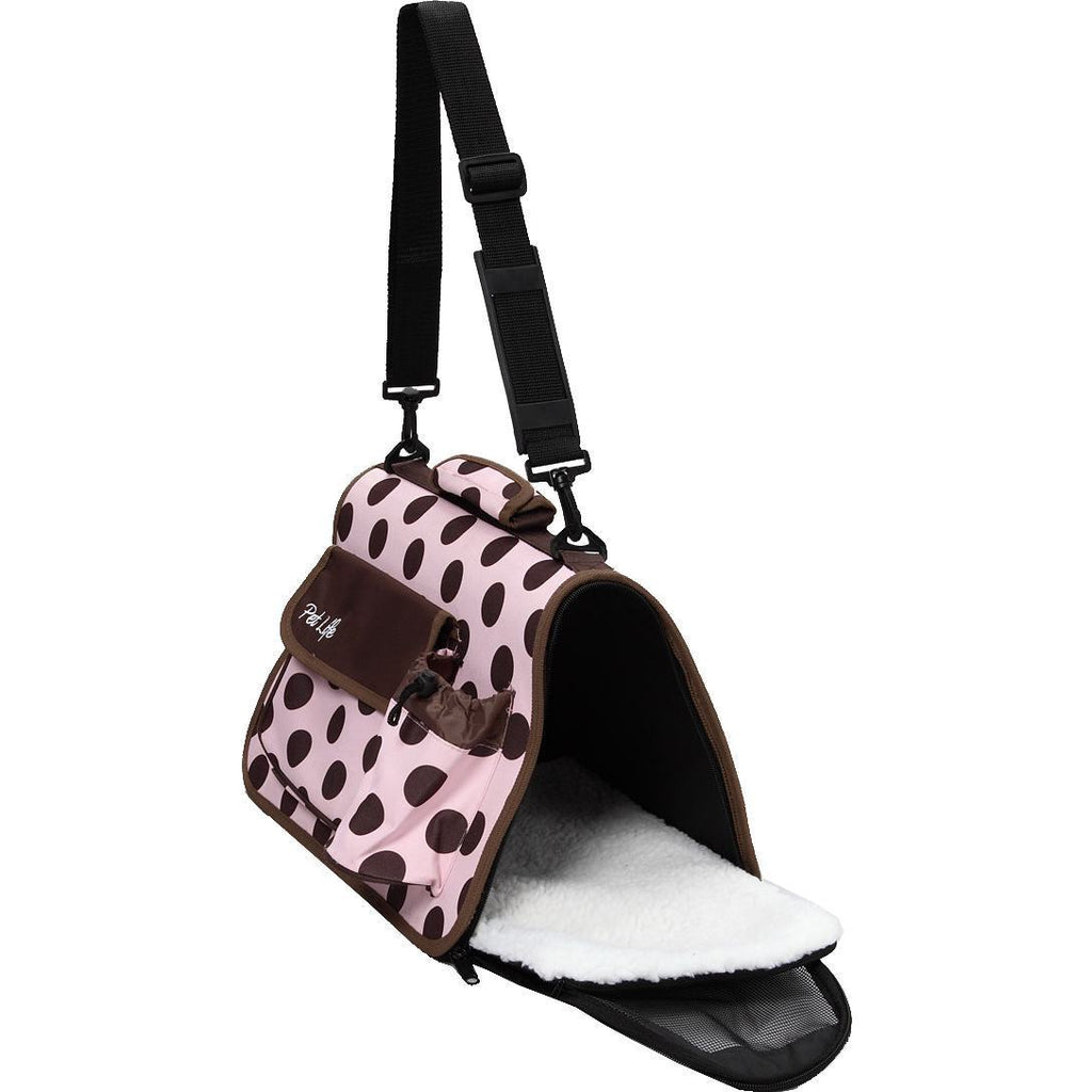 Pet Life ® Casual Polka-Dotted Airline Approved Folding Zippered Collapsible Travel Pet Dog Carrier w/ Pouch