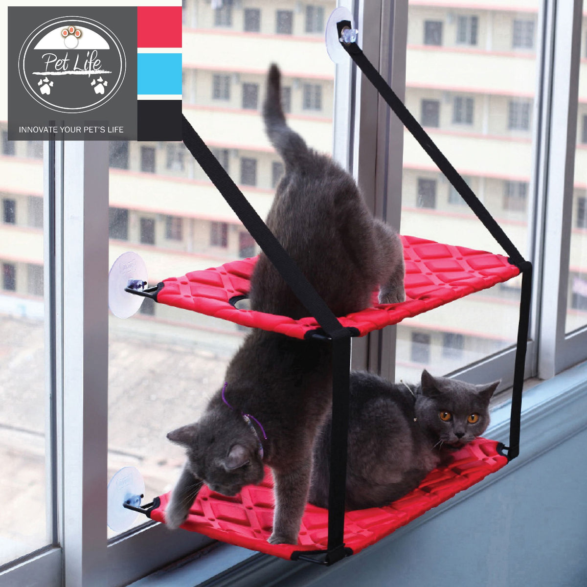 Pet Life ® 'Cat Laze'  Suction Cupped Dual-Leveled Kitty Cat Lounger