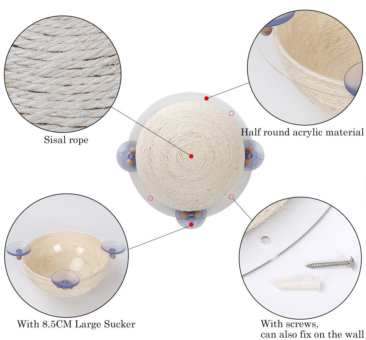 Pet Life ® 'Stick N' Claw' Sisal Rope and Toy Suction Cup Circular Cat Scratcher