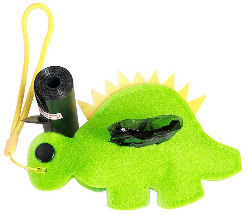 Pet Life ®Fleece Dinosaur Shaped Travel Waste Bag Dispenser with 2 Rolls