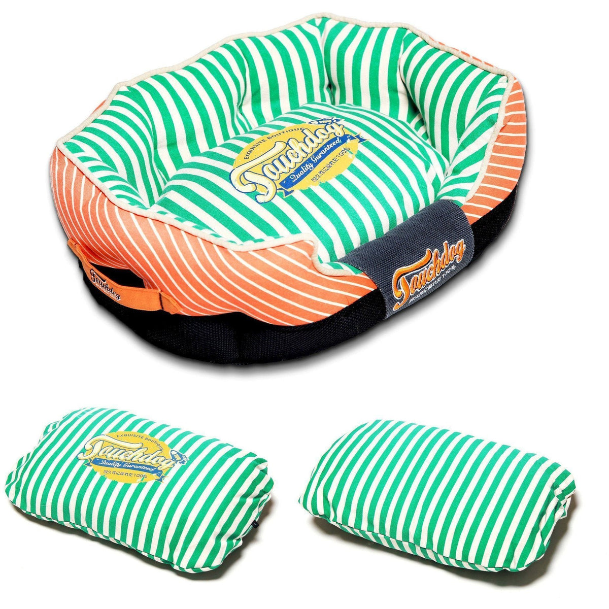 Touchdog ® 'Neutral-Striped' Rectangular Rounded Designer Dog Bed